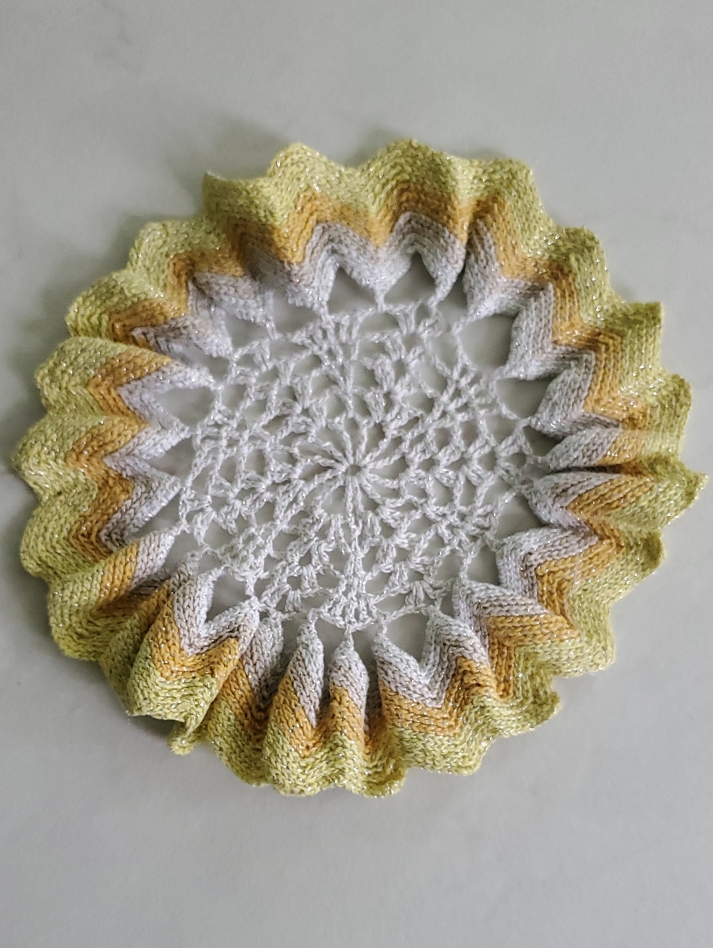 Handmade Crochet Centerpiece in White and Yellow